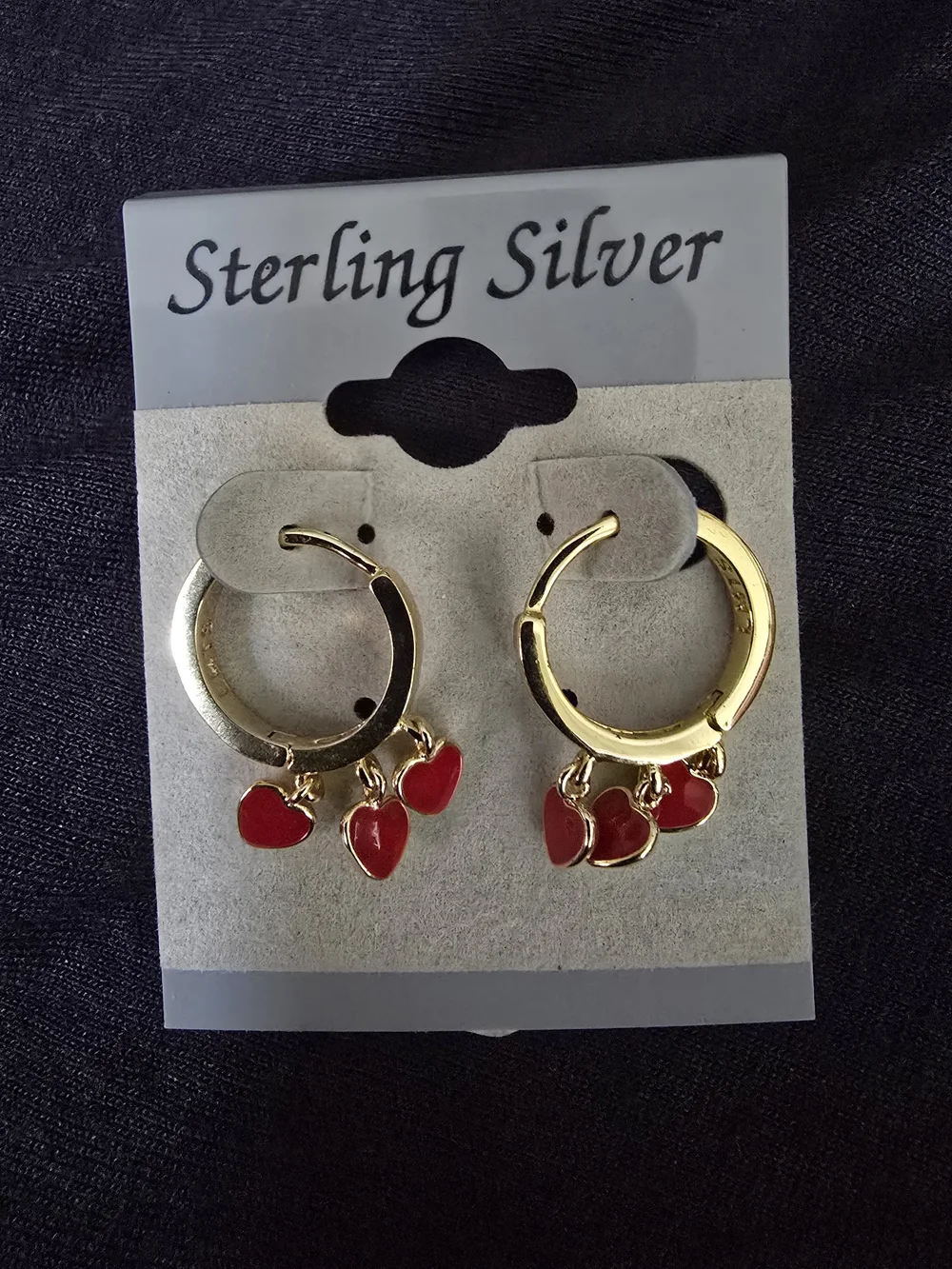 Gold Hoop Earrings with Red Heart Charms - Kids Jewelry